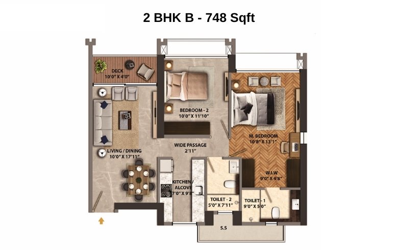 Transcon-Triumph-Floor-Plan-2-BHK-B-748-Sqft