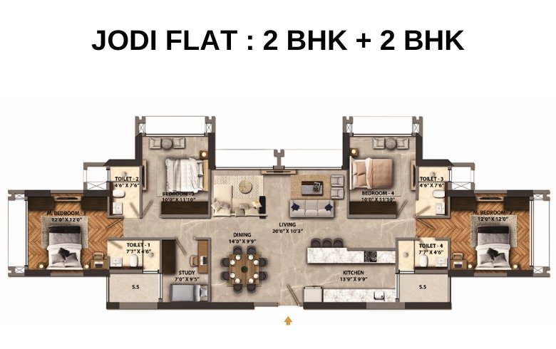 Transcon-Triumph-Floor-Plan-Jodi-Flat-2-BHK+2-BHK